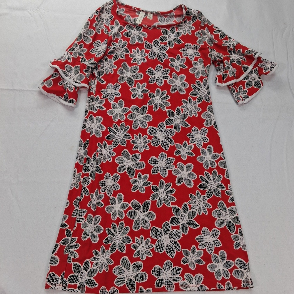 Tacera Dress Womens M K8520RRQ Red Floral Ruffle Bell Sleeve EUC